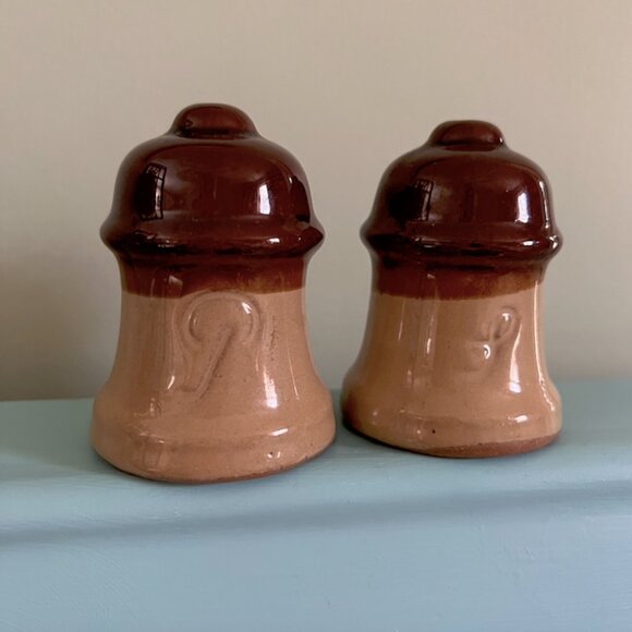 70s Pottery Salt & Pepper Shakers Warm Brown Earth Tone Ceramic - Picture 7 of 8